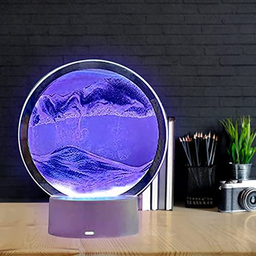 Aisny Sandscape, 3D RGB Sandbild Herbstdeko Sandbilder Zum Drehen Bewegliche Sandbilder Deko Figuren Mit LED Licht Sand Glas Set Schreibtisch Deko Sand Lampe Entspannung USB Batteriebetrieben Lila