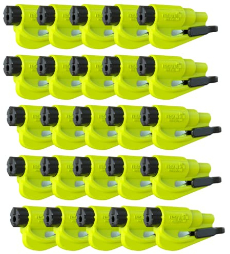 resqme Portachiavi di emergenza originale, strumento di fuga per auto, 2 in 1, taglia cintura di sicurezza e rompi finestre, made in USA, giallo, martello di emergenza compatto