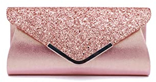 CORIOS Enveloppe Pochette Sac de Soirée Femme Embrayage en Paillettes Sacs à Main D'épaule de Mariée Sacs Fourre-Tout de Chaîne Élégant Sac à Bandoulière pour Fête Banquet Party Mariage Rose A