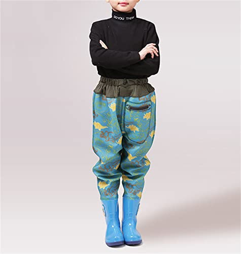 HWBZSZY Leichte Atmungsaktiv PVC-Wathose für Jungen und Mädchen, Elastische Taille Outdoor Anglerhose Jagdstiefel Kinder Mehrzweck Verdicken rutschfest Regen Schuhe Wader Hosen,Grün,28 EU
