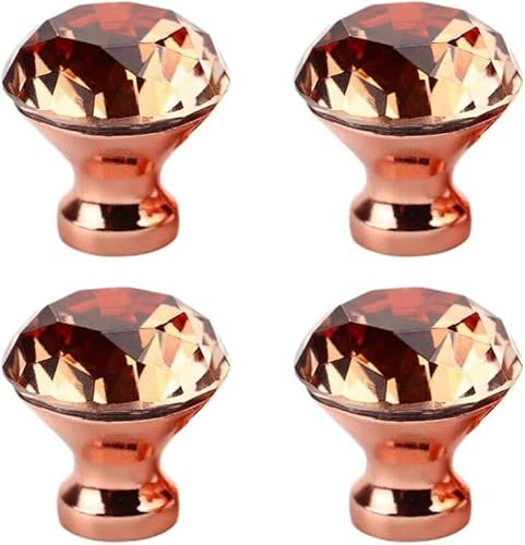 BUNGAA Kleiderschrankgriffe, Schrankgriffe, 4 Stück Kristallglas-Türknöpfe, Roségold, Schranktürknöpfe, Diamant-Möbel, Schrank, Schublade, Zuggriff mit Schraube