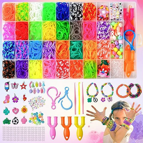 Loom Bänder Set, 1800+ 36 Farben Rubber Loombänder Kit für Armbänder DIY Bunt Gummibänder Starterset mit Accessoires für Kinder Mädchen Jungs Geburtstag Weihnachten DIY Basteln Geschenk
