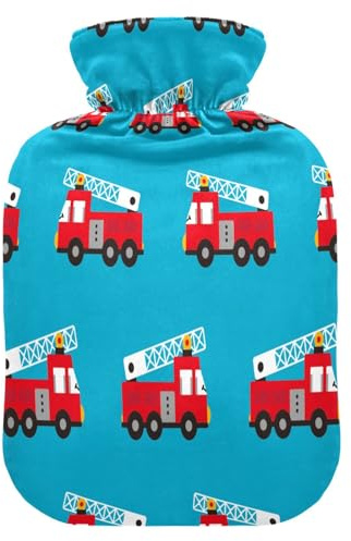 HMZXZ Wärmflasche mit Bezug, Red Fire Men Truck, 2 l, PVC-Themenkapazität, Wärmbeutel zur Schmerzlinderung, Füße, Menstruationsbeschwerden