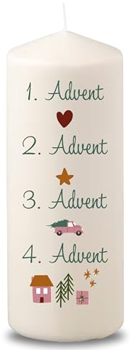 Villa Rosa Lotta – Handgemachte Weihnachtskerze Adventskerze mit Weihnachtsmotiv & Zahlen | Kerzen für Adventskalendar | 20x7 cm Kerze Weihnachtsdeko für Wohnzimmer | Weihnachstgeschenk