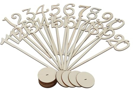 Relaxdays Tischnummern Hochzeit, Zahlen 1–20, HxD: 35x7,5 cm, für Feste u. Gastronomie, Tischnummernschilder Holz, Natur