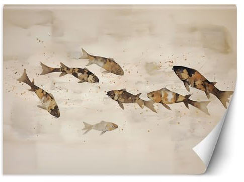 Feeby Papel Pintado Acuarela Carpa Koi 400x280 cm Beige XXL Fotomurales Tejido No Tejido Decoración De Pared Moderna Decorativos Dormitorio Para la sala Pez Naturaleza