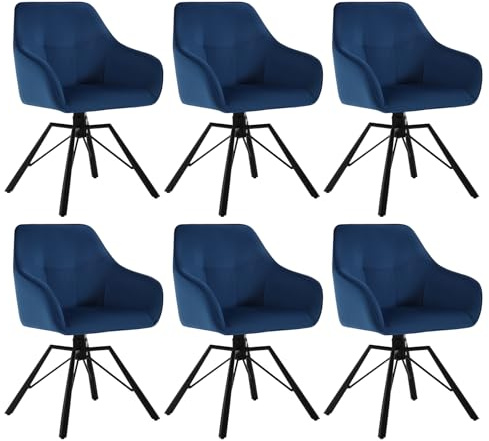 WOLTU Drehbare Esszimmerstühle 6er Set, Küchenstühle gepolstert | mit Armlehnen Rückenlehne, Samtbezug, für Esszimmer Küche Wohnzimmer, Blau
