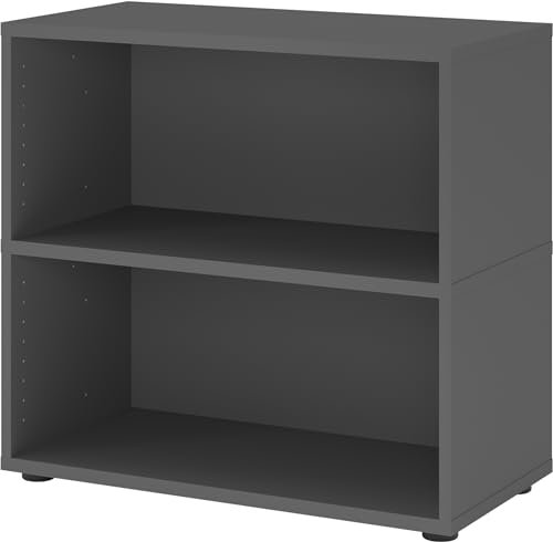 bümö Flexi Regal mit werkzeuglosem Schnellaufbausystem, Dekor: Graphit - Modulares Aktenregal 80 cm breit aus Holz für 2 Ordnerhöhe mit Threespine-Klicksystem
