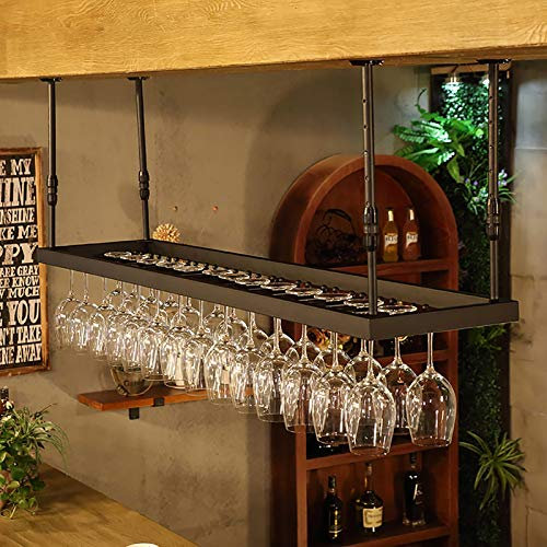 Industrial Vintage Bar Floating Regal, Decken Eisenweinregal, Hanging Becherhalter, Höhe Einstellbar, Bar Weinregal Display Dekoration Rack Weinregal/80Cm