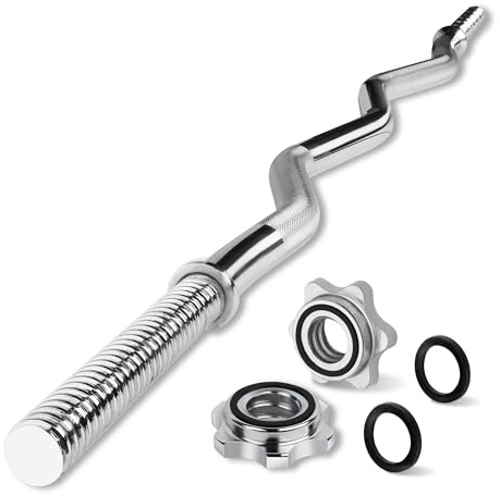 YES4ALL 480lbs Chrome EZ Curl Bar, 47 Inches Curling Barbell, 1 Inch Weight Lifting Bars for Bicep Tricep, 2 Star Collars