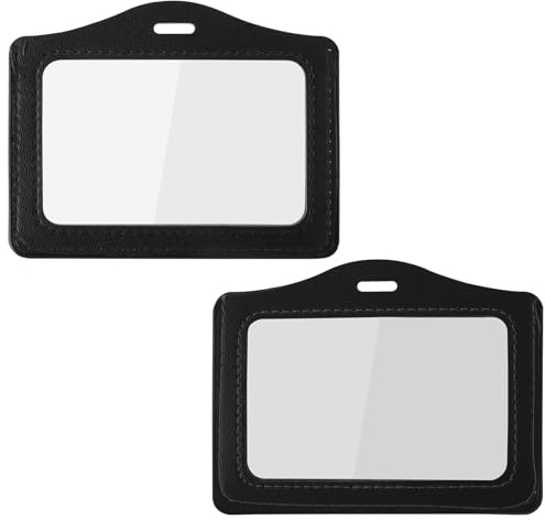 Lusofie 2pcs Leather ID Card Holder, Waterproof Dual Sided Transparent Badge Holder, 11x9x1cm, for Office, Staff, Students, Employees