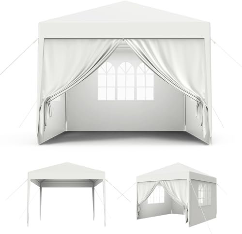 MAYTIIMO Pavillon 3x3m Wasserdicht Stabil Winterfest Pop-Up Camping Zelt mit Seitenteilen und Fenstern Gartenpavillon UV-Schutz Gartenzelt Bierzelt Partyzelt für Outdoor Garten Party, Weiß