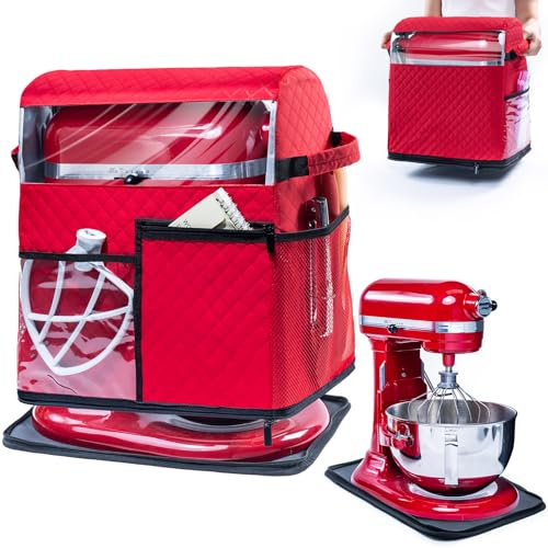 BAGSPRITE Stand Mixer Cover with Detachable Appliance Sliders Base | Compatible with KitchenAid 6/7/8 Quart mixers; storage bag with pockets for accessories and attachments, dust protection
