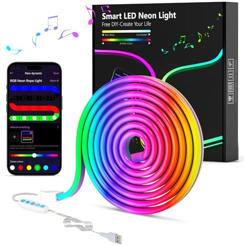 MeRGBW-Home Tiras LED Neon 2M, Luces LED Strip RGB de Neón de DIY Siliconecon, Control por App, Inteligente Control Segmentado Modo Música y Escena Arcoíris para Habitación Gaming, Fiesta, Dormitorio