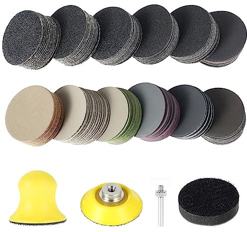 184Pcs 2 Inch Sanding Disc Silicon Carbide, Wet and Dry Sandpaper Sanding Pads 60-10000 Grit Sanding Sheet, Hook and Loop Sanding Disc, for Metal Wood Glass Car Polishing