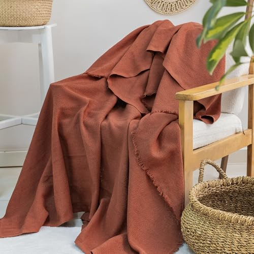 Milam London Coperta di cotone | Morbide coperte per poltrone, divano, poltrona | Coperta per letto singolo, terracotta - 170 x 200 cm