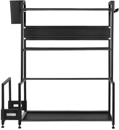 HUOLE Rangement sous Évier,Etagère De Rangement sous Évier Étagère 2 Niveaux Matériau en Acier au Carbone épaissi,tagère à Épices avec Porte-ustensiles (48 * 21 * 49 cm-trois couches)