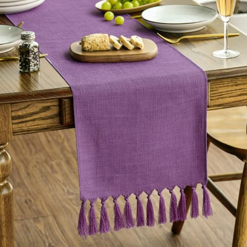 Artoid Mode Flieder Lila Landhausstil Quasten Tischläufer, Waschbar Küche Tisch Dekoration Party Geburtstag Hochzeit Dekor 33x183 cm