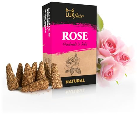 LUXflair 100% Natürliche Räucherkegel Rose - 10 Räucherkegel, Natural Rose Räucherkerzen mit grob gemahlenen Rohstoffen, vegan & tierversuchsfrei