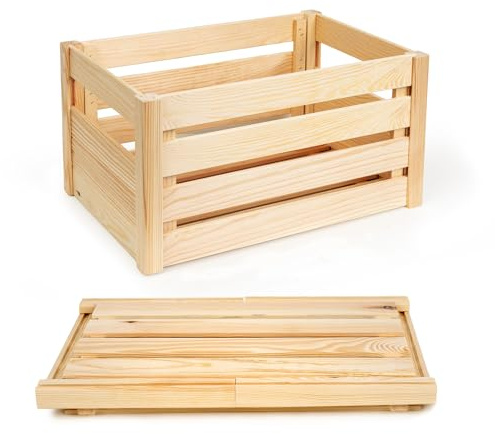 PINEEA Klappkiste aus Holz - Holzkiste Groß - Obstkiste Holz – Dekokiste 43x28x21,5 Werkzeuglose Montage – Platzsparend - Ideal für Transport und Lagerung - Mit Tragegriffen für Tragen