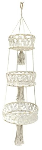Maxona 1 Pack 3 Tier White Color Hanging Basket- 3 Pcs Different Size Macrame Hanging Storage Basket Suitable for Plant and Kitchen, Hanging Planter Fruit Vegetable Holder Hanger, Indoor Boho Décor