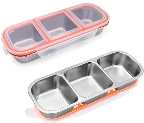 Modixun Bento - Recipientes a prueba de fugas, 3 compartimentos, reutilizables, acero inoxidable 304, caja de almacenamiento, paquete de 2