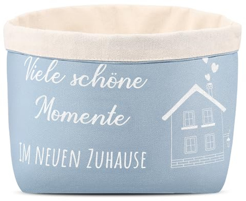 Xuniea Brotkorb Viele schöne Momente IM NEUEN ZUHAUSE Einzugsgeschenk, Blau | Brotkorb aus Stoff, Geschenk zum Umzug, Brottasche, Geschenkidee zum Einzug, Brötchenkorb
