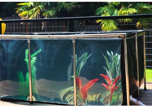 Generisch Lagertank für Fischteiche im Freien, großes Aquarium aus PVC-Canvas, Poolteich für Fische und Wassertiere, Stahlrahmen, klares Sichtfenster, leicht zusammenzubauen