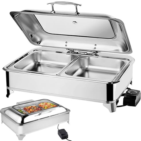 Aocay 9L Chafing Dish Electrico, Calentador de Alimentos Eléctrico, Acero Inoxidable Chafing Dish Comercial Bufé, Calentador de Comida con Controlador de Temperatura, 58×44×25cm (1/2)