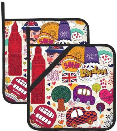 Oven Hot Pads Set mit 2 hitzebeständigen Topflappen für Küche Kochen Backen BBQ - Schulzeitung in Englisch