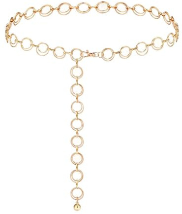 YAPKOLV Cadena de cintura de metal ajustable para mujer, cinturón de enlace corporal, aleación, cinturón de metal, para vestidos vaqueros