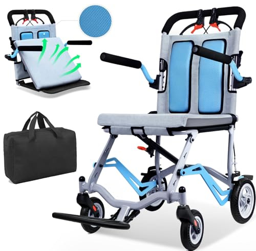 WEYRAL nur 9kg Rollstuhl Faltbar Leicht, Doppelbremsen, Transportstühle mit einer Reisetasche, bequeme Rollstühle für Erwachsene, Aluminium Wheelchairs with Footrest, Belastbarkeit 100 kg