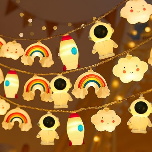 2 M Led Guirlande Lumineuse pour Enfant, Chambre D'enfant Lumières Décoratives, Guirlande Lumineuse Astronaute FuséE Nuages Arc-En-Ciel, LumièRes DéCoratives pour Chambre à Coucher, Mariage, NoëL