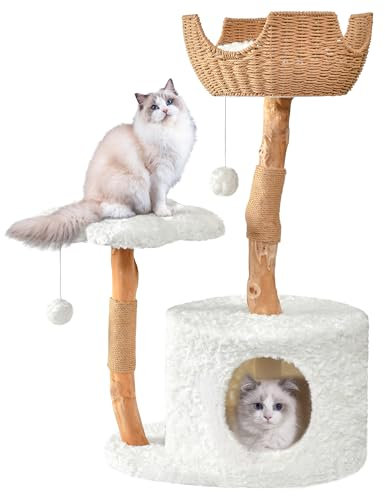 Easyego Easyego - Moderno árbol para gatos, torre estética de madera para gatos grandes, condominio de lujo para gatos con postes rascadores y plataformas de flores, muebles para gatos de Easyego