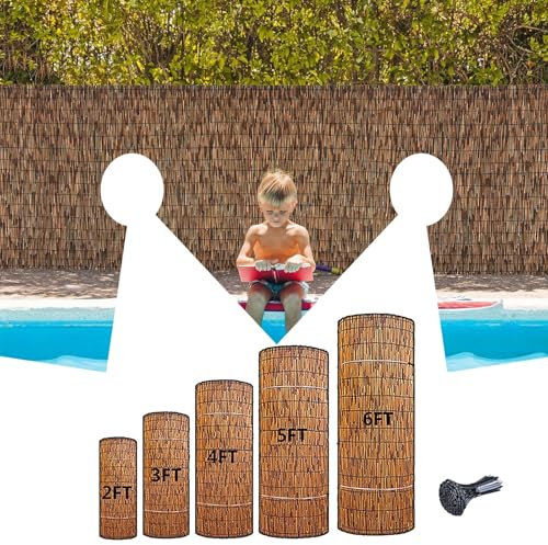 MZQMK Schilfmatte Natürlicher Schilfrohrzaun Rollzaun Bambuszaunrollen Schilfrohr Windschutz Sonnenschutz Winterschutz Natur Partydeko Strandbar Beach Party(1.83x3m/6x9.8ft)
