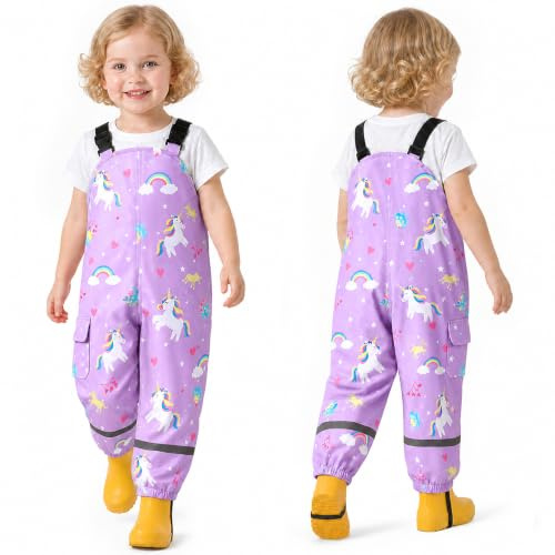 Baogaier Boys Rain Trousers Girl Waterproof Dungarees 6-7 Years, Purple