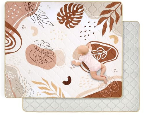 Extra Large Play Mat for Floor 150x180 cm,Thick Playmats,Soft Non-Slip Mat for Crawling,Machine Washable Portable Playpen Mat Pad for Tummy Time,Boho Leaves