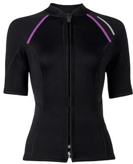 Freebily Damen Neoprenanzug Oberteil 1.5mm Kurzarm Mit Frontreißverschluss Wärme Tauchen Schwimmen Kanu Surfen Top Schwarz M