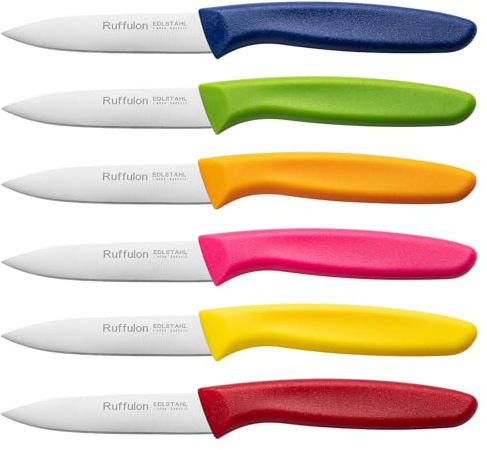 Ruffulon Ensemble de Couteaux à Légumes, 6 Pièces, Couteaux de Cuisine en Acier Inoxydable, Couteaux d'Office Tranchant, Couteau à Fruits Avec Manche Ergonomique, Lavable au Lave-Vaisselle, Coloré