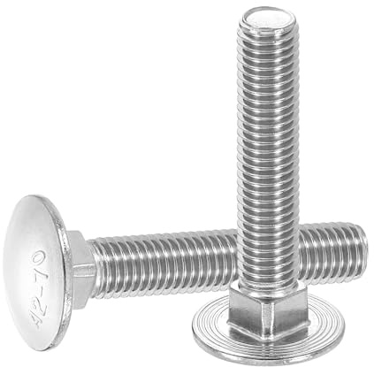 sourcing map 5 pernos de carro, M12 x 65 mm, acero inoxidable 18-8 (304), cabeza redonda, cuello cuadrado, tornillo para accesorios de fijación, color plateado