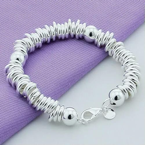 Modisches 925er Silber-Armband mit hundert Kreisen und Perlen, 20 cm