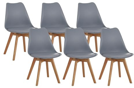 SAM 6er Set Esszimmerstuhl Lovelace, Grau, Stuhlbeine Eichenfarben | Sitzschale Kunststoff & Sitzpolster Kunstleder | Massivholz | 49 x 54 x 82 cm | Schalenstuhl skandinavischer Stil