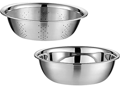 OFFSCH Acero Inoxidable Cubeta Multiusos para Verduras y Lavado de Arroz Colador Reforzado de Escurridor Resistente para Cocina