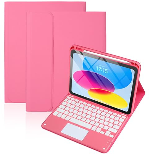 JZCZMCE Funda con Teclado para iPad de 9.ª/8.ª/7.ª generación de 10,2 Pulgadas, Air de 3.ª generación y Pro de 10,5 Pulgadas, Contiene Ñ, Retroiluminada 7 Colores, Teclado Desmontable,Rojo