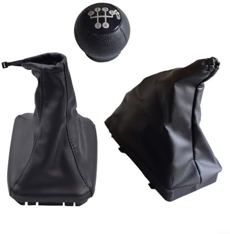 Lawnoval Für Opel Corsa C Schaltknauf Kofferraum Abdeckung Handbremse Staubschutz 3-teiliges Set für Tigra B für Combo C 2004–2009 PU-Leder schwarz (mit weißem Kreis)