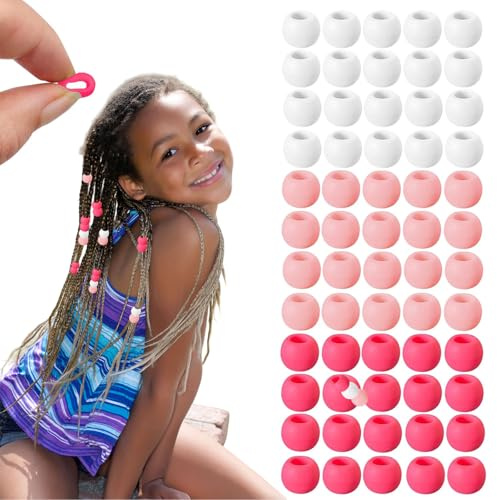 Auroriel 90 Stück Silikon Haarperlen Kinder Zöpfe Mädchen Frauen Weiche Bunte Zopfperlen Wiederverwendbare Haaraccessoires Set Farbverlauf Rosa Hellrosa Weiß mit Einfädelhilfe