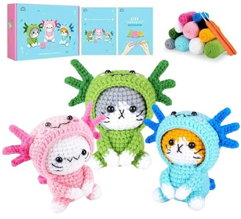 Häkelset für Anfänger, Katze Häkeln Tier Kit, Häkeln Starter Kit Schritt für Schritt Video Tutorials, Anfänger Häkelset für Erwachsene, Cosplay Tier Strickset Kaninchen Biene Pinguin Häkelset (Katze)