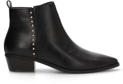 Etika Botines Camperos de Tacón Bajo para Mujer, Bota Estilo Cowboy con Tachuelas y Tacón Cubano de 4cm, Cierre con Cremallera, Modelo 110551 Negro - 37