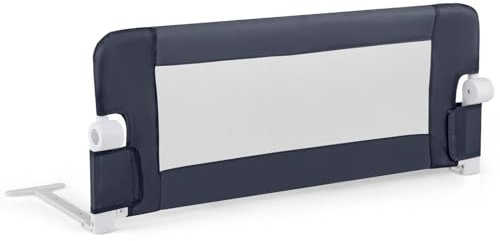 GOPLUS Barandilla Plegable para Cama de Niños Pequeños, Barandilla de Cama para Bebé Abatible con Tela Oxford de Malla, Anclaje, Protector de Seguridad para Cama de Tamaño Gemelo, Queen (Gris Oscuro)