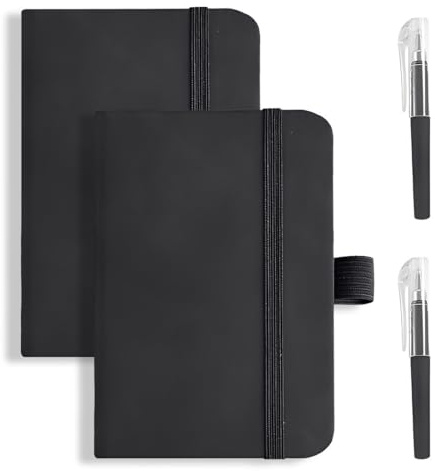 2 pcs A7 Taschennotizbuch Tagebuch Mit Stiften, Klein Hardcover Notizbuch Mit Stift, Taschennotizbuch Leder mit Elastischem Verschlussband, Kleine Klassische Linierte Tagebücher